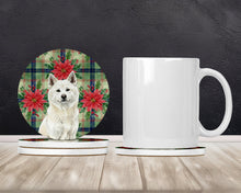 Load image into Gallery viewer, White Akita Christmas PoinsettIas Large Sandstone Coasters Pack of 4