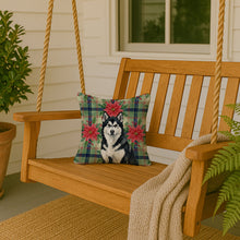 Load image into Gallery viewer, Black and White Alaskan Malamute Christmas PoinsettIas Throw Pillow