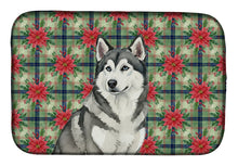 Load image into Gallery viewer, Gray and White Alaskan Malamute Christmas PoinsettIas Dish Drying Mat