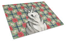 Load image into Gallery viewer, Gray and White Alaskan Malamute Christmas PoinsettIas Glass Cutting Board