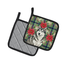 Load image into Gallery viewer, Gray and White Alaskan Malamute Christmas PoinsettIas Pair of Pot Holders