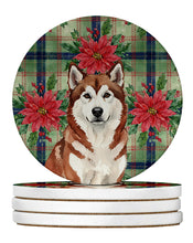 Load image into Gallery viewer, Red and White Alaskan Malamute Christmas Poinsettas Large Sandstone Coasters Pack of 4