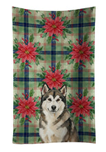 Load image into Gallery viewer, Sable and White Alaskan Malamute Christmas Poinsettas Kitchen Towel