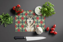 Load image into Gallery viewer, Sable and White Alaskan Malamute Christmas Poinsettas Glass Cutting Board