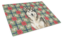 Load image into Gallery viewer, Sable and White Alaskan Malamute Christmas Poinsettas Glass Cutting Board