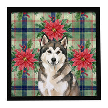Load image into Gallery viewer, Sable and White Alaskan Malamute Christmas Poinsettas Framed Metal Print