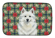 Load image into Gallery viewer, American Eskimo Christmas PoinsettIas Dish Drying Mat