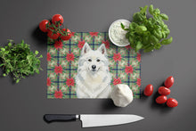 Load image into Gallery viewer, American Eskimo Christmas PoinsettIas Glass Cutting Board