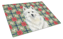 Load image into Gallery viewer, American Eskimo Christmas PoinsettIas Glass Cutting Board