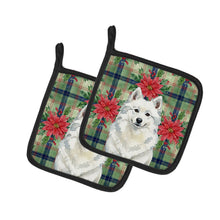 Load image into Gallery viewer, American Eskimo Christmas PoinsettIas Pair of Pot Holders