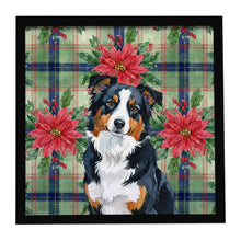 Load image into Gallery viewer, Black Tri American Shepherd Christmas PoinsettIas Framed Metal Print