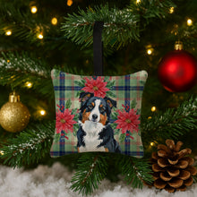 Load image into Gallery viewer, Black Tri American Shepherd Christmas PoinsettIas Hanging Square Fabric Ornament 3.5 x 3.5