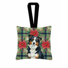 Load image into Gallery viewer, Black Tri American Shepherd Christmas PoinsettIas Hanging Square Fabric Ornament 3.5 x 3.5