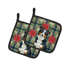 Load image into Gallery viewer, Black Tri American Shepherd Christmas PoinsettIas Pair of Pot Holders