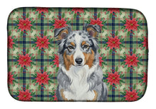 Load image into Gallery viewer, Blue Merle American Shepherd Christmas PoinsettIas Dish Drying Mat