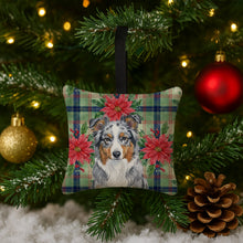 Load image into Gallery viewer, Blue Merle American Shepherd Christmas PoinsettIas Hanging Square Fabric Ornament 3.5 x 3.5