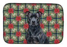Load image into Gallery viewer, Black American Staffordshire Terrier Christmas PoinsettIas Dish Drying Mat