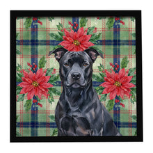 Load image into Gallery viewer, Black American Staffordshire Terrier Christmas PoinsettIas Framed Metal Print