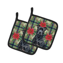 Load image into Gallery viewer, Black American Staffordshire Terrier Christmas PoinsettIas Pair of Pot Holders