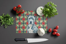 Load image into Gallery viewer, Blue American Staffordshire Terrier Christmas PoinsettIas Glass Cutting Board