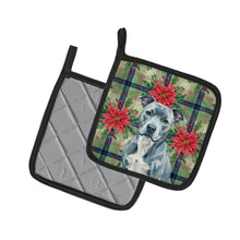 Load image into Gallery viewer, Blue American Staffordshire Terrier Christmas PoinsettIas Pair of Pot Holders