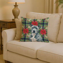 Load image into Gallery viewer, Blue American Staffordshire Terrier Christmas PoinsettIas Throw Pillow