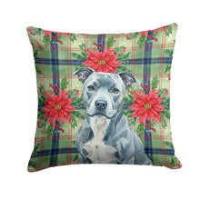 Load image into Gallery viewer, Blue American Staffordshire Terrier Christmas PoinsettIas Throw Pillow