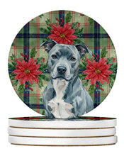 Load image into Gallery viewer, Blue American Staffordshire Terrier Christmas PoinsettIas Large Sandstone Coasters Pack of 4