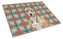 Load image into Gallery viewer, Brindle American Staffordshire Terrier Christmas PoinsettIas Glass Cutting Board