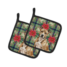 Load image into Gallery viewer, Brindle American Staffordshire Terrier Christmas PoinsettIas Pair of Pot Holders