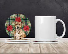 Load image into Gallery viewer, Brindle American Staffordshire Terrier Christmas PoinsettIas Large Sandstone Coasters Pack of 4