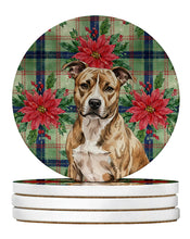 Load image into Gallery viewer, Brindle American Staffordshire Terrier Christmas PoinsettIas Large Sandstone Coasters Pack of 4