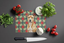 Load image into Gallery viewer, Fawn American Staffordshire Terrier Christmas PoinsettIas Glass Cutting Board
