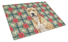 Load image into Gallery viewer, Fawn American Staffordshire Terrier Christmas PoinsettIas Glass Cutting Board