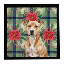 Load image into Gallery viewer, Fawn American Staffordshire Terrier Christmas PoinsettIas Framed Metal Print