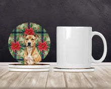 Load image into Gallery viewer, Fawn American Staffordshire Terrier Christmas PoinsettIas Large Sandstone Coasters Pack of 4