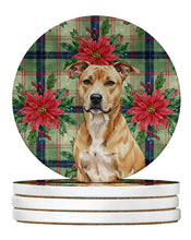 Load image into Gallery viewer, Fawn American Staffordshire Terrier Christmas PoinsettIas Large Sandstone Coasters Pack of 4