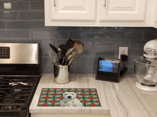 Load image into Gallery viewer, White American Staffordshire Terrier Christmas PoinsettIas Glass Cutting Board