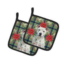 Load image into Gallery viewer, White American Staffordshire Terrier Christmas PoinsettIas Pair of Pot Holders