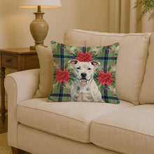 Load image into Gallery viewer, White American Staffordshire Terrier Christmas PoinsettIas Throw Pillow