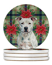 Load image into Gallery viewer, White American Staffordshire Terrier Christmas PoinsettIas Large Sandstone Coasters Pack of 4