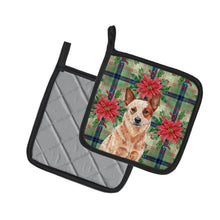 Load image into Gallery viewer, Red Heeler Australian Cattle Dog Christmas PoinsettIas Pair of Pot Holders