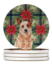 Load image into Gallery viewer, Red Heeler Australian Cattle Dog Christmas PoinsettIas Large Sandstone Coasters Pack of 4