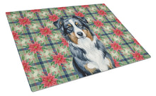 Load image into Gallery viewer, Black Australian Shepherd Christmas PoinsettIas Glass Cutting Board