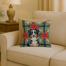 Load image into Gallery viewer, Black Australian Shepherd Christmas PoinsettIas Throw Pillow