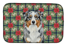 Load image into Gallery viewer, Blue Merle Australian Shepherd Christmas PoinsettIas Dish Drying Mat
