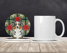 Load image into Gallery viewer, Blue Merle Australian Shepherd Christmas PoinsettIas Large Sandstone Coasters Pack of 4