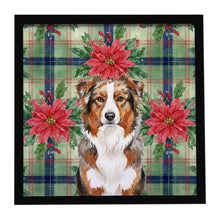 Load image into Gallery viewer, Red Merle Australian Shepherd Christmas PoinsettIas Framed Metal Print