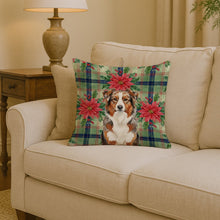 Load image into Gallery viewer, Red Merle Australian Shepherd Christmas PoinsettIas Throw Pillow