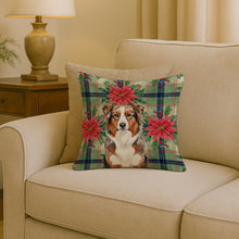 Load image into Gallery viewer, Red Merle Australian Shepherd Christmas PoinsettIas Throw Pillow
